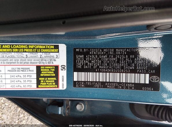 4T1DBADK8SU508253 2025 TOYOTA CAMRY Blue Вид підкапотного простору