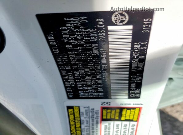4T1DBADK8TU046424 2026 TOYOTA CAMRY White Vista del compartimento del motor