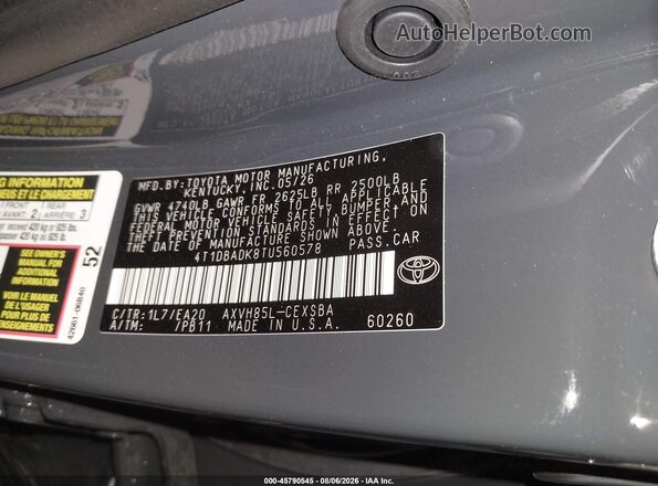 4T1DBADK8TU560578 2026 TOYOTA CAMRY Gray Vista del compartimento del motor