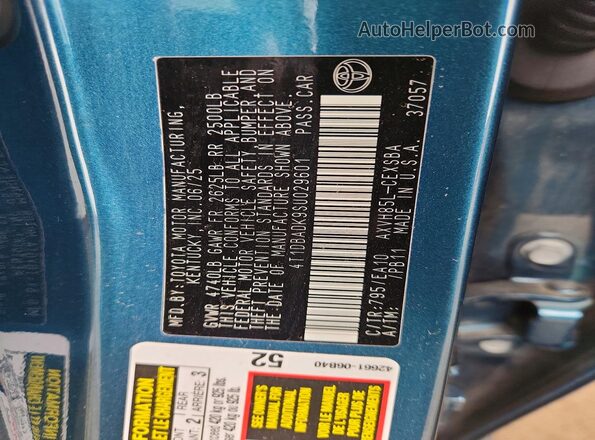 4T1DBADK9SU029601 2025 TOYOTA CAMRY Teal Widok komory silnika