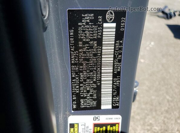 4T1DBADKXSU024892 2025 TOYOTA CAMRY Gray Widok naklejki z numerem VIN