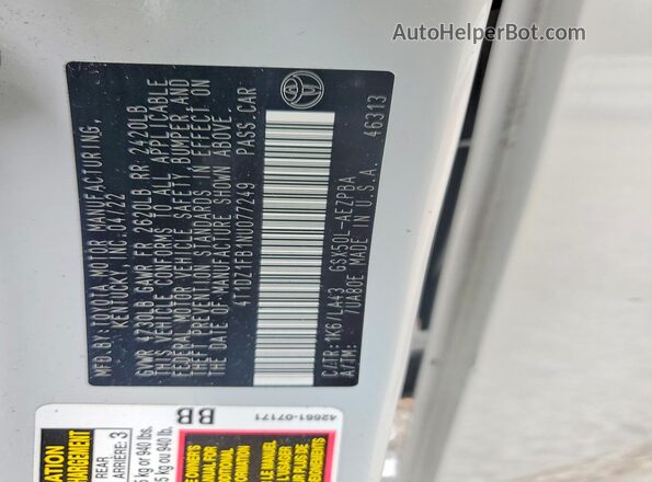 4T1DZ1FB1NU077249 2022 TOYOTA AVALON Silver Widok komory silnika