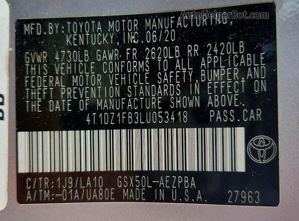4T1DZ1FB3LU053418 2020 TOYOTA AVALON Silver ძრავის განყოფილების ხედი
