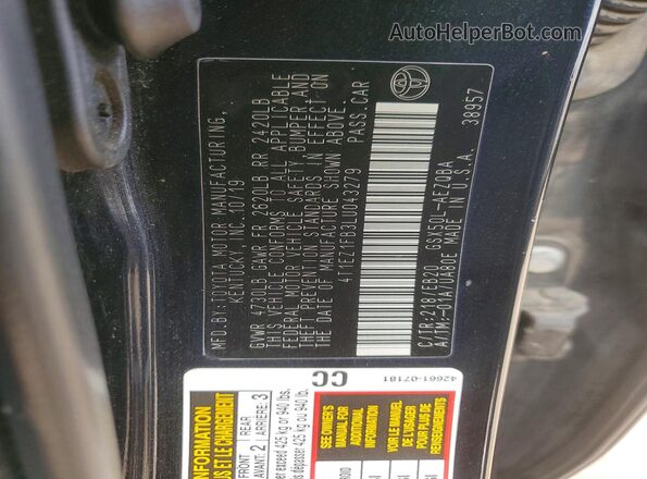 4T1EZ1FB3LU043279 2020 TOYOTA AVALON Black ძრავის განყოფილების ხედი