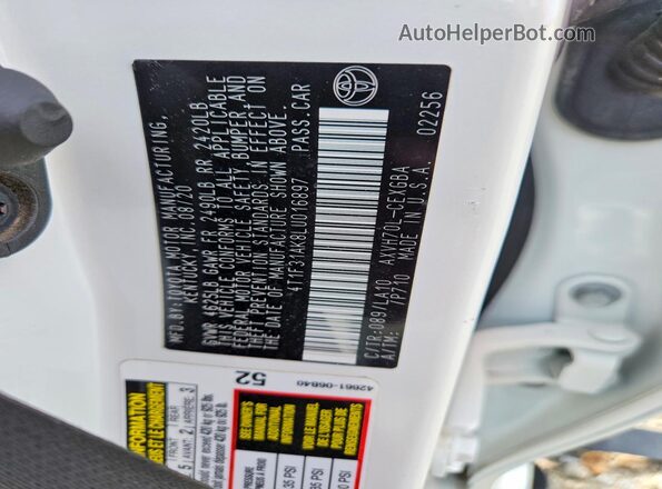 4T1F31AK8LU016897 2020 TOYOTA CAMRY White Widok komory silnika