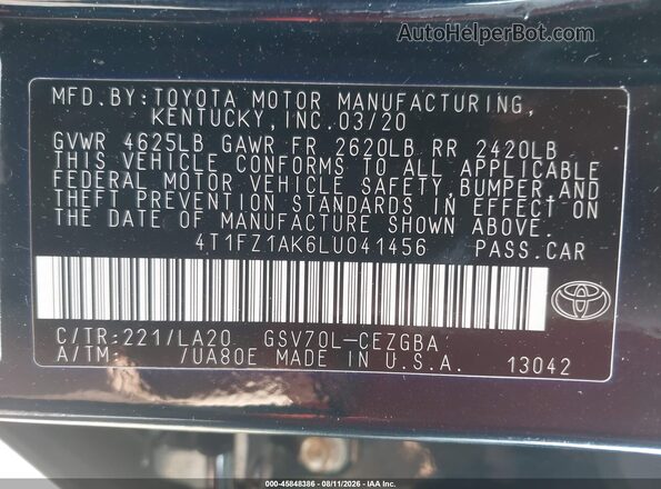 4T1FZ1AK6LU041456 2020 TOYOTA CAMRY Dark Blue Widok komory silnika