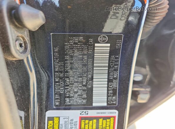 4T1G11AK0LU366809 2020 TOYOTA CAMRY Black Вид підкапотного простору