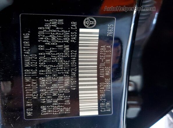 4T1G11AK2LU944022 2020 TOYOTA CAMRY Black Engine compartment view