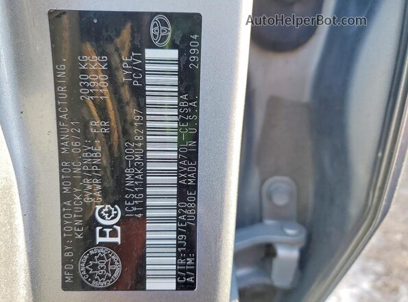 4T1G11AK3MU482197 2021 TOYOTA CAMRY Gray Vista de la etiqueta del VIN