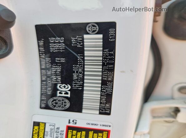 4T1G11AK3MU533701 2021 TOYOTA CAMRY White Vista del compartimento del motor