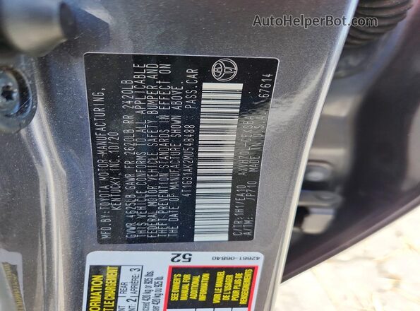 4T1G31AK2MU548488 2021 TOYOTA CAMRY Угольный Вид наклейки с VIN-кодом
