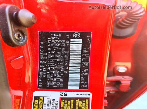 4T1G31AK9LU019490 2020 TOYOTA CAMRY Красный Вид подкапотного пространства