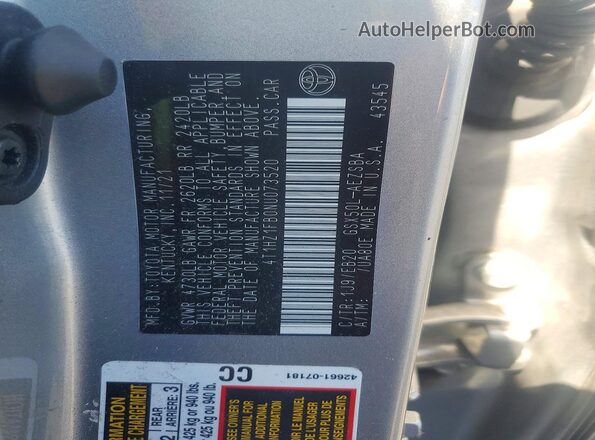 4T1HZ1FB0NU073520 2022 TOYOTA AVALON Серебряный Вид подкапотного пространства