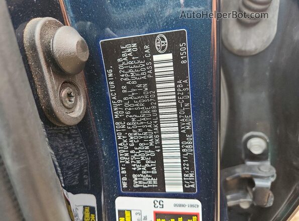 4T1K61AK4LU882702 2020 TOYOTA CAMRY Черный Вид наклейки с VIN-кодом