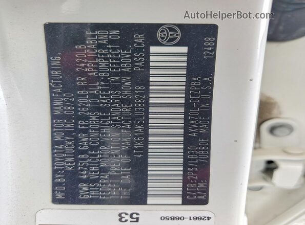 4T1K61AK5LU388218 2020 TOYOTA CAMRY Белый Вид подкапотного пространства