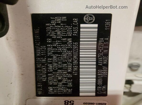 4T1K61BK5MU022856 2021 TOYOTA CAMRY White Շարժիչի բաժամունքի տեսք