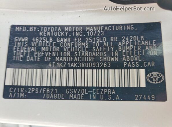 4T1KZ1AK3RU093263 2024 TOYOTA CAMRY Белый Вид подкапотного пространства
