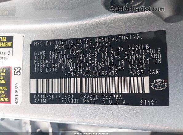 4T1KZ1AK3RU098902 2024 TOYOTA CAMRY Silver Widok komory silnika