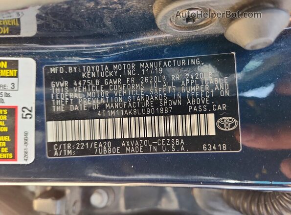 4T1M11AK8LU901887 2020 TOYOTA CAMRY Black Widok komory silnika