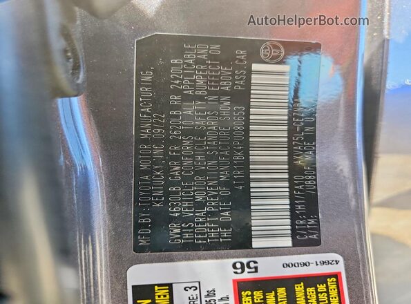 4T1R11BK4PU080653 2023 TOYOTA CAMRY Gray VIN sticker view