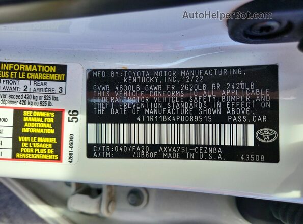 4T1R11BK4PU089515 2023 TOYOTA CAMRY White VIN კოდის სტიკერის ხედი