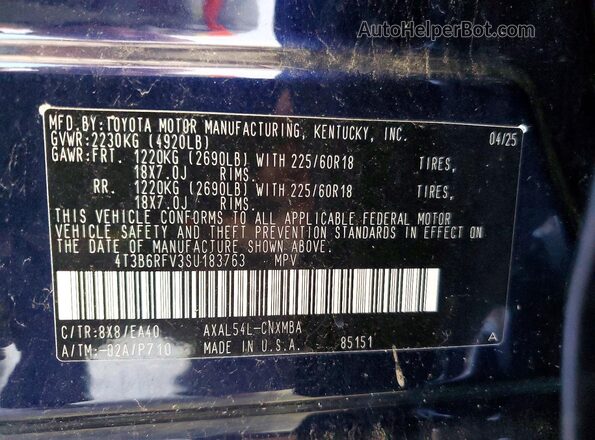 4T3B6RFV3SU183763 2025 TOYOTA RAV4 Blue 360 interior view