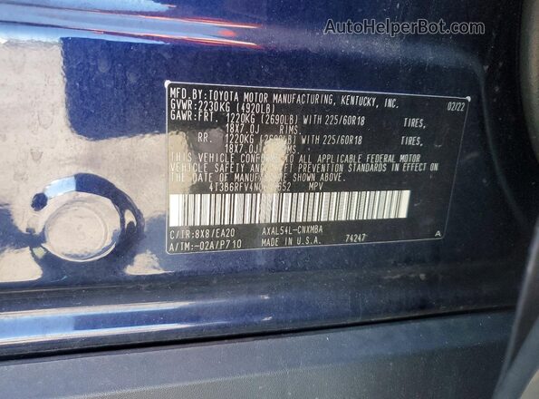 4T3B6RFV4NU070652 2022 TOYOTA RAV4 Черный Вид наклейки с VIN-кодом