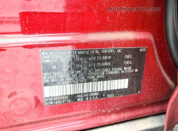 4T3B6RFV7NU070970 2022 TOYOTA RAV4 Red VIN sticker view