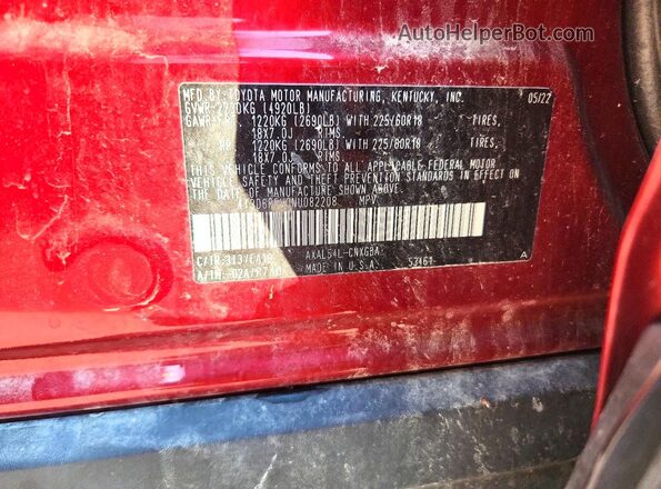 4T3D6RFV0NU082208 2022 TOYOTA RAV4 Red Widok naklejki z numerem VIN