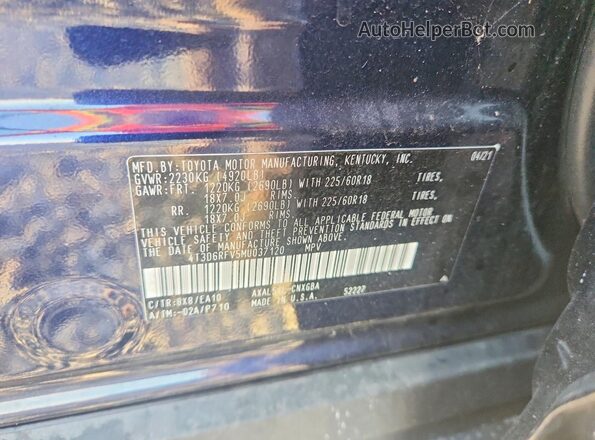 4T3D6RFV5MU037120 2021 TOYOTA RAV4 Blue Вид підкапотного простору