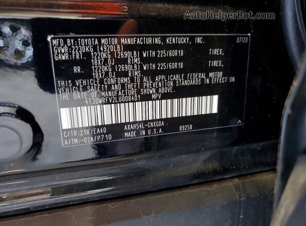 4T3DWRFV2LU008401 2020 TOYOTA RAV4 Black Շարժիչի բաժամունքի տեսք