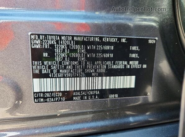 4T3E6RFV9RU174525 2024 TOYOTA RAV4 Gray Vista de la etiqueta del VIN