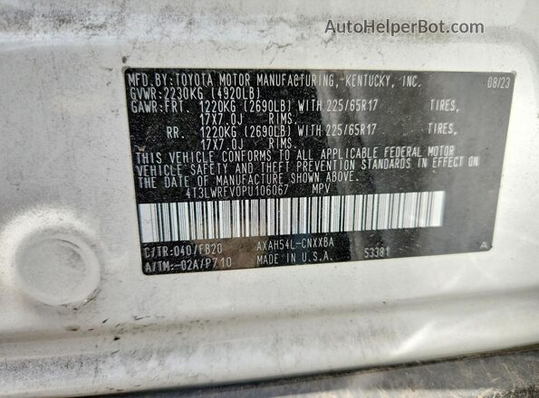 4T3LWRFV0PU106067 2023 TOYOTA RAV4 White Widok naklejki z numerem VIN