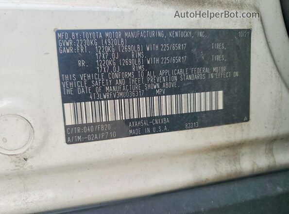 4T3LWRFV3MU036317 2021 TOYOTA RAV4 Белый Вид подкапотного пространства