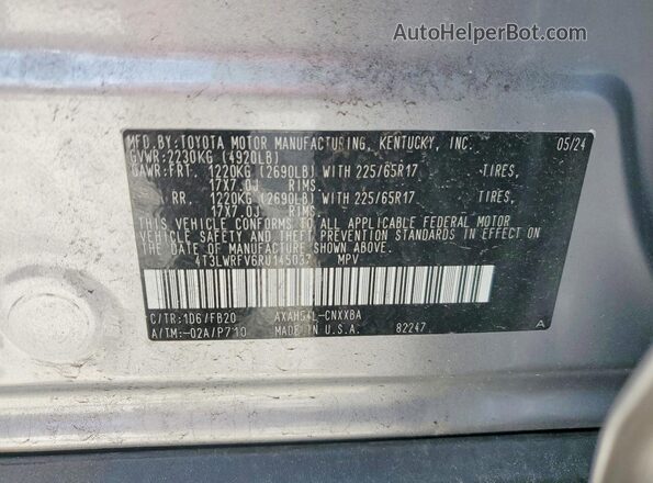 4T3LWRFV6RU145037 2024 TOYOTA RAV4 White VIN კოდის სტიკერის ხედი