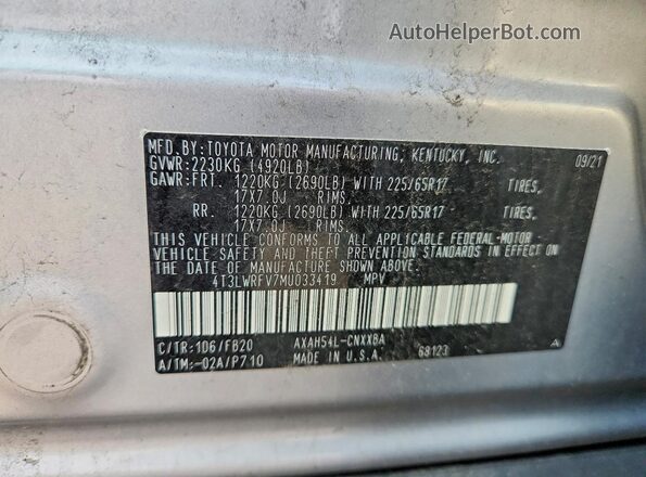 4T3LWRFV7MU033419 2021 TOYOTA RAV4 Silver Սալոնի 360 աստիճան տեսք