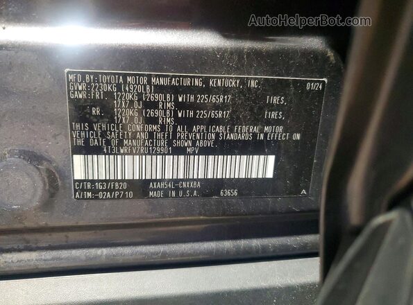 4T3LWRFV7RU129901 2024 TOYOTA RAV4 Gray VIN sticker view