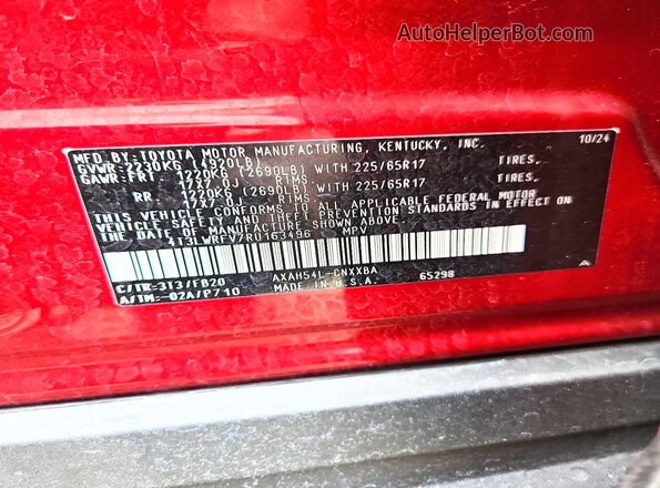 4T3LWRFV7RU163496 2024 TOYOTA RAV4 Red Widok wnętrza 360 stopni