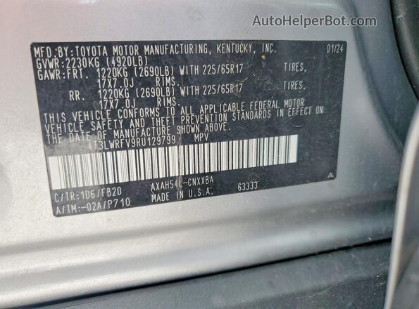 4T3LWRFV9RU129799 2024 TOYOTA RAV4 Серебряный Вид наклейки с VIN-кодом