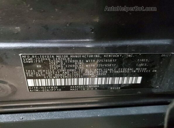4T3LWRFVXMU023211 2021 TOYOTA RAV4 Gray Vista de la etiqueta del VIN