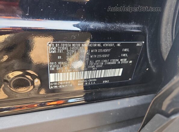 4T3LWRFVXNU076993 2022 TOYOTA RAV4 Black Вид підкапотного простору