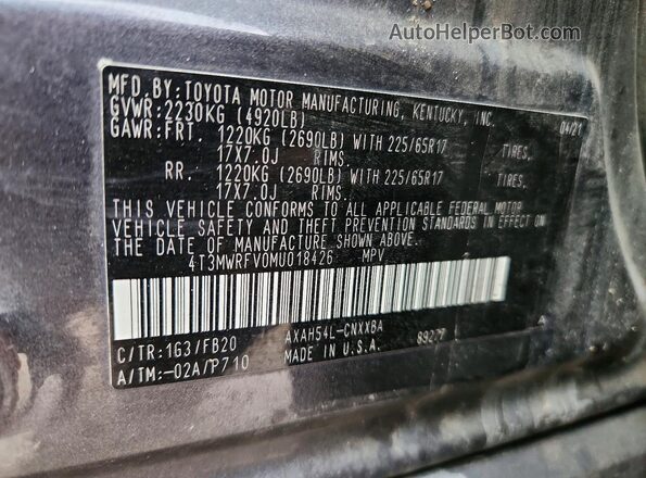 4T3MWRFV0MU018426 2021 TOYOTA RAV4 Charcoal Вид підкапотного простору