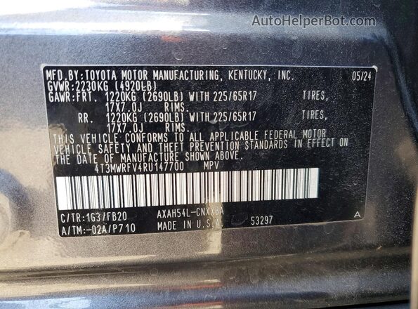 4T3MWRFV4RU147700 2024 TOYOTA RAV4 Gray Вид підкапотного простору