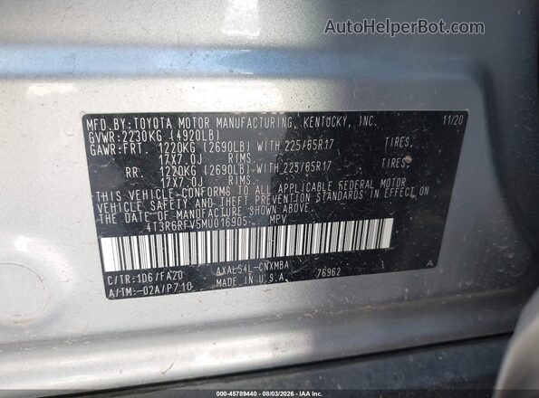 4T3R6RFV5MU016905 2021 TOYOTA RAV4 HYBRID Silver Engine compartment view
