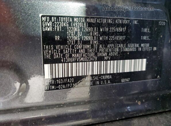 4T3R6RFV5MU023479 2021 TOYOTA RAV4 Black VIN sticker view
