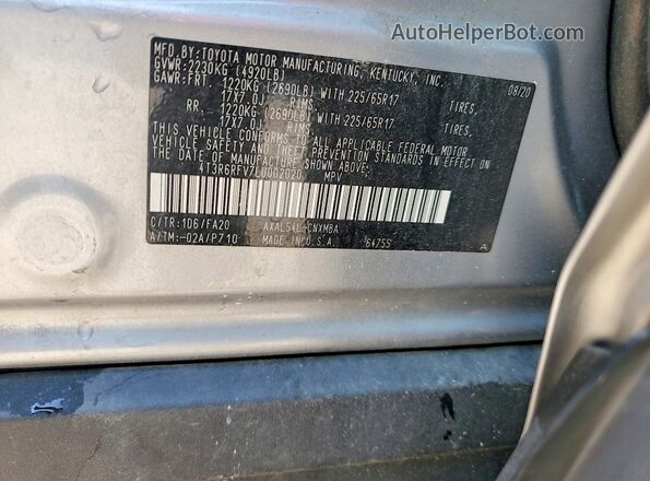 4T3R6RFV7LU002020 2020 TOYOTA RAV4 Серебряный Вид наклейки с VIN-кодом
