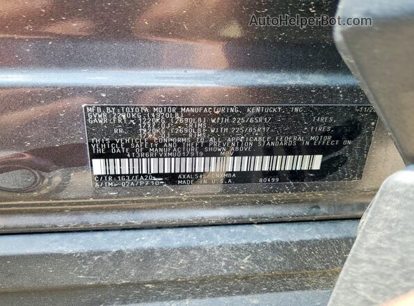 4T3R6RFVXMU017919 2021 TOYOTA RAV4 Charcoal Vista de la etiqueta del VIN