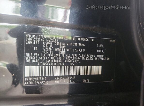 4T3RWRFV0LU002134 2020 TOYOTA RAV4 Black Вид наклейки з VIN-кодом