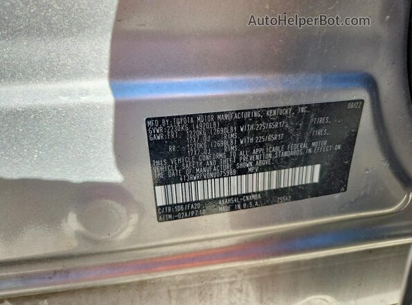4T3RWRFV0NU075989 2022 TOYOTA RAV4 Gray VIN კოდის სტიკერის ხედი
