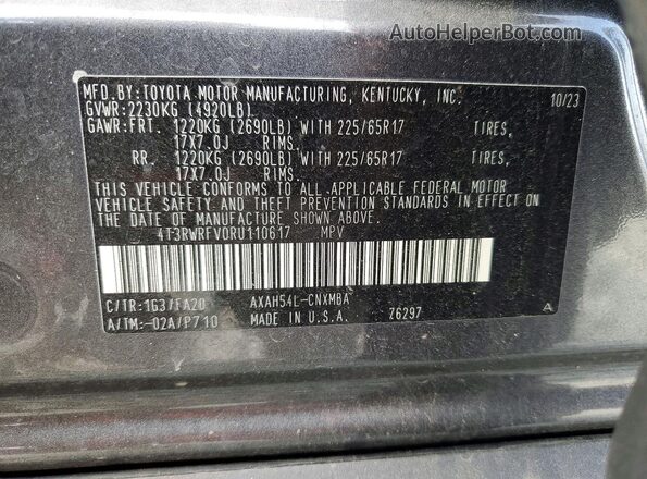 4T3RWRFV0RU110617 2024 TOYOTA RAV4 Gray Вид наклейки з VIN-кодом